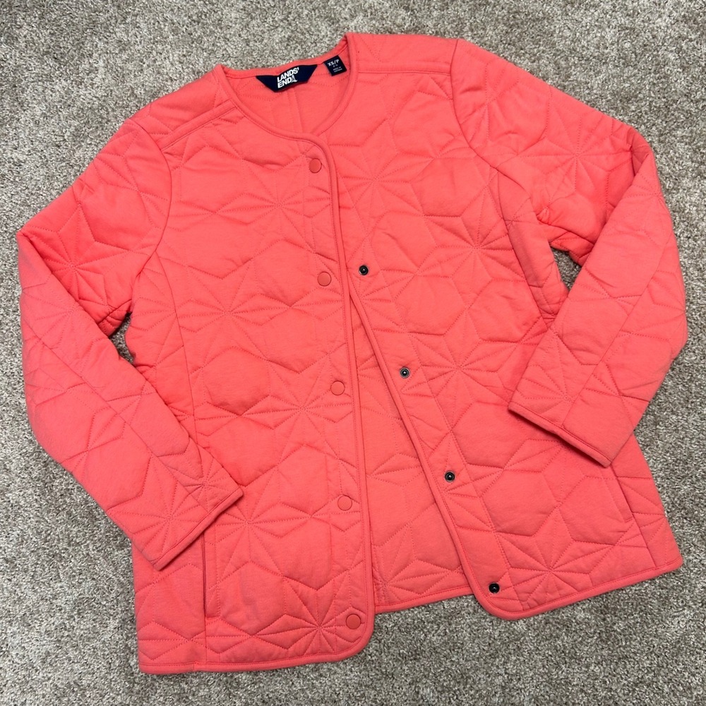 Lands End Primaloft Quilted Snap Coat Women Size XS Petite Cotton Gorpcore